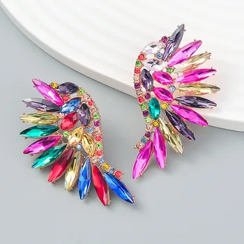 Alloy Fancy Colored Glass Diamonds Exaggerated Fan Wings Fashion Bohemian earrings