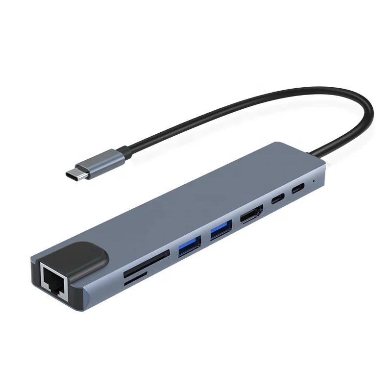 Multiport Docking Station Adapter 4 5 6 8 7 8 in 1 Type C to 4k hdmi SD TF Ethernet USB Type C Hubs