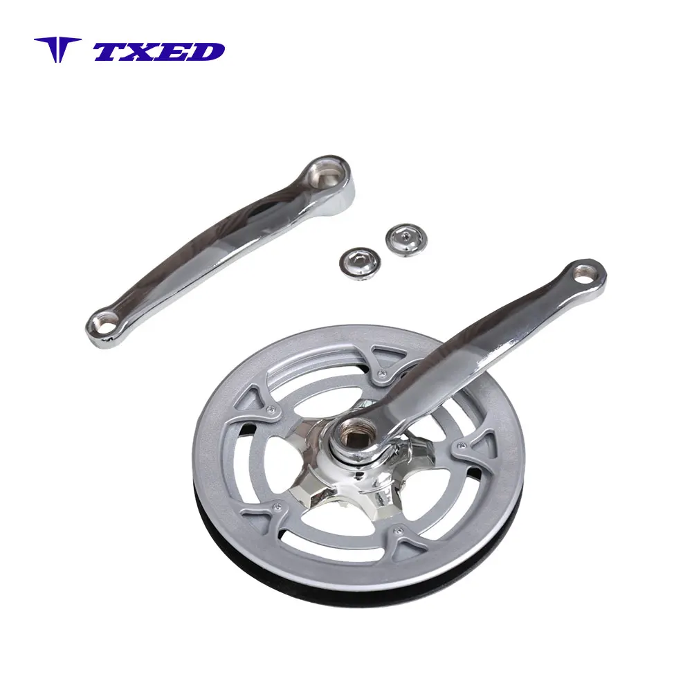 MTB Bicycle Disc Brake 4-Corner Spline Crankset 3/32"x44Tx170mm CP Steel Wide Fish Crank Silver Chainring with Outer Guard
