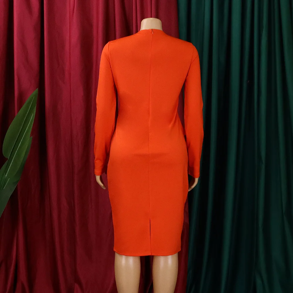 Plus Size High Quality Autumn Dresses Women Vneck Long Sleeve