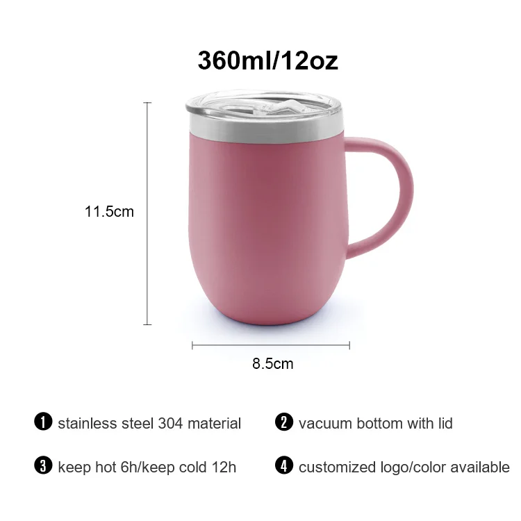 Custom stainless steel coffee mug with handle powder coated leak proof double wall vacuum drink cup with bpa free lid