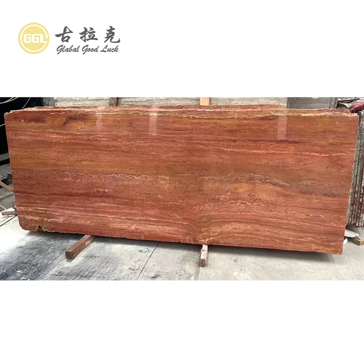 Red Travertine Marble Slab Decoration Material for Table Top Counter Top and Project Tile Etc. details