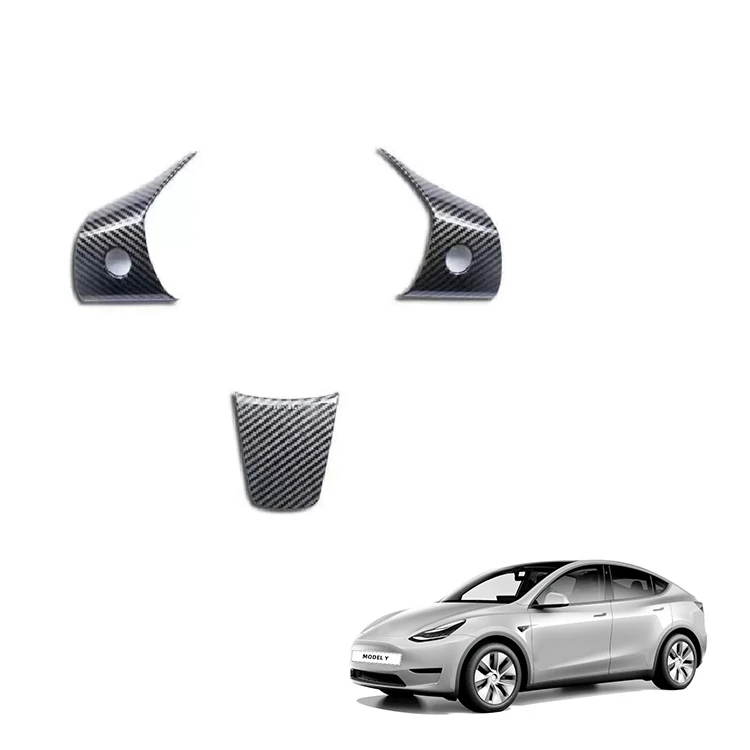 ステアリングホイールカバー テスラ Model Y アクセサリ ABS製 カーボンファイバーパターン ステアリングホイール装飾 インテリアアクセサリー