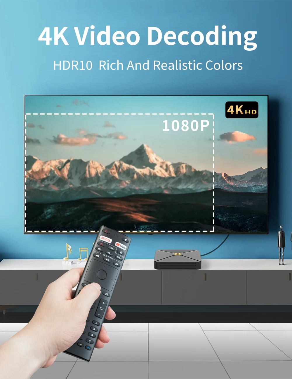 HLQ-Y3A X4 2024 Custom Logo Smart TV Box Android 13 Quad Core Set-Top Box with 2GB RAM and 8GB ROM WiFi AMLogic Processor