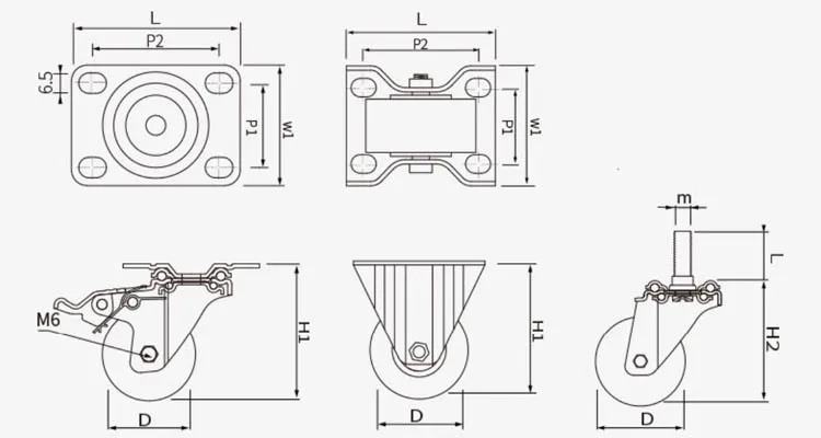 Wholesale m8 thread screw top plate pvc castor black 40mm 50m 65mm swivel furniture caster wheel manufacture