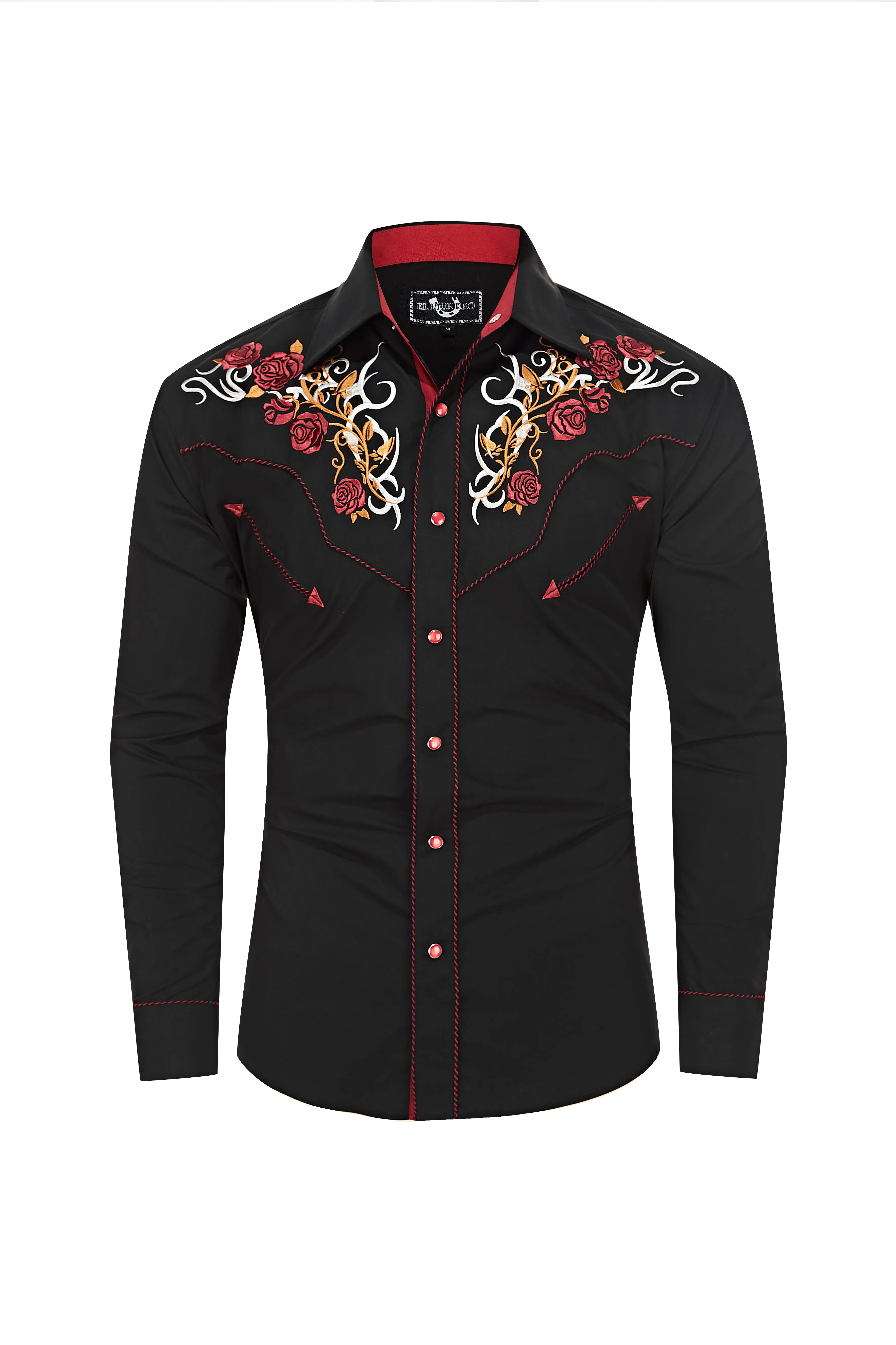 Western Embroidered Cowboy Shirts For Men's Snap Button Long Sleeve ...