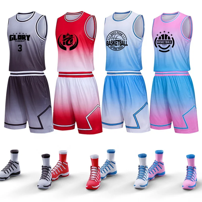 Wholesale Customized Double color gradient design Sublimation basketball  uniform latest basketball jersey From m.