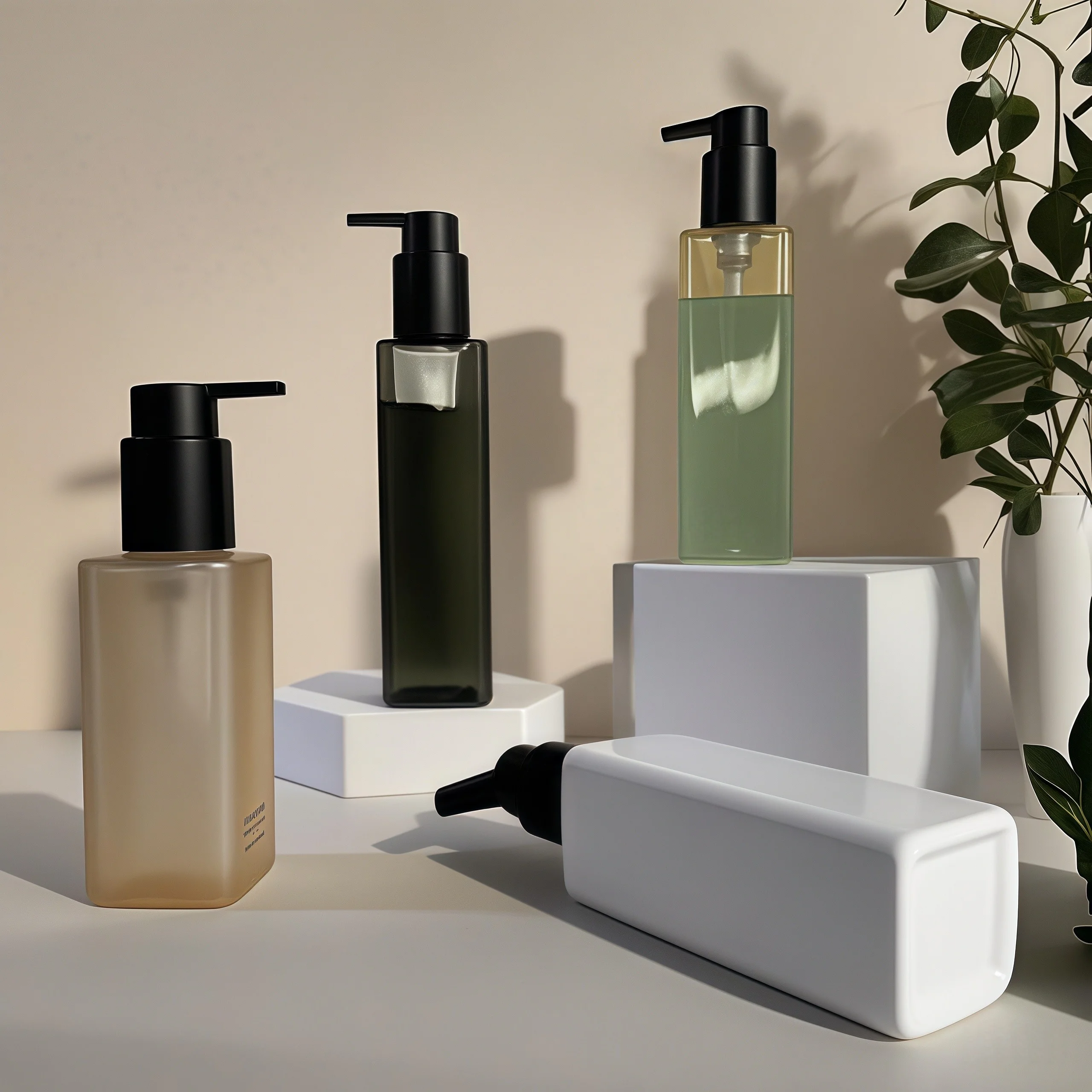 PET Plastic Square Bottle with Press Pump Sealing for Cosmetic Personal Care Packaging in Custom Colors