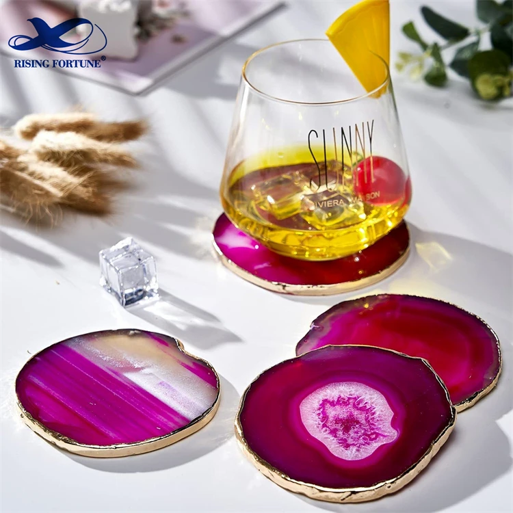 dessous de verre en agate rose pour tasses à café