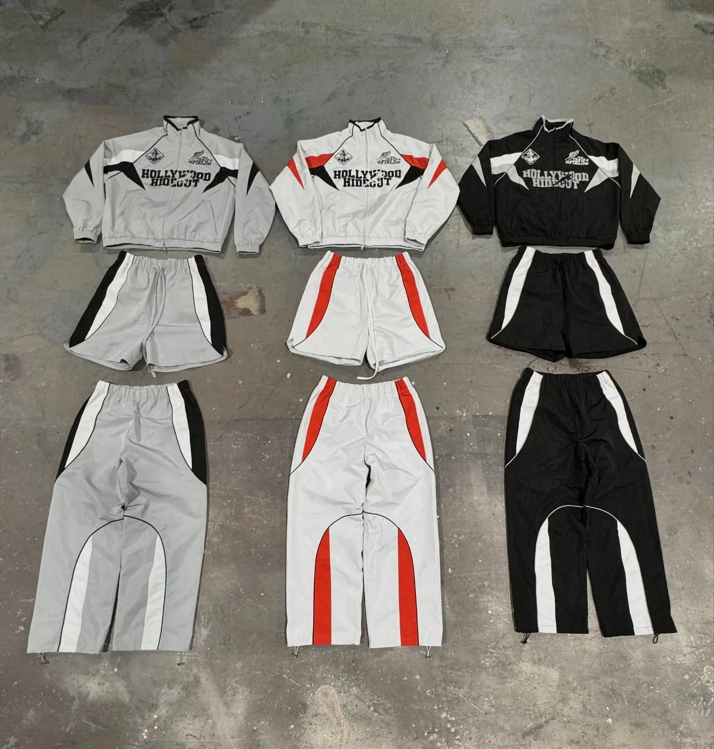 Salati Custom Jacket and Pant Printed Straight Leg Nylon Zipper Oversized Baggy Wind Breaker Short Set Windbreaker Tracksuit Men gallery 2