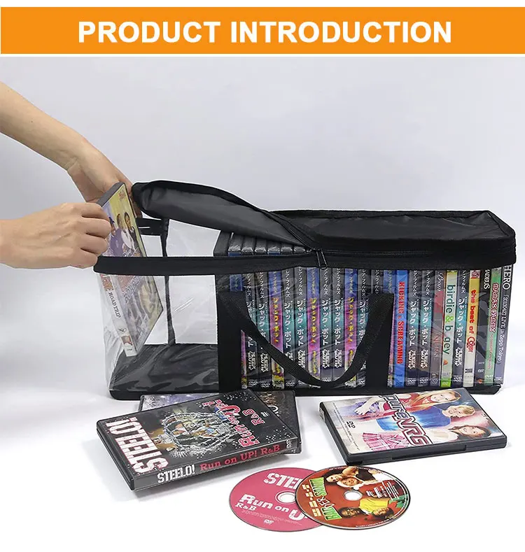 Water Resistant Carrying Game DVD Holder Case Stock Your Home DVD Storage Bags Transparent PVC Media Storage with Handles