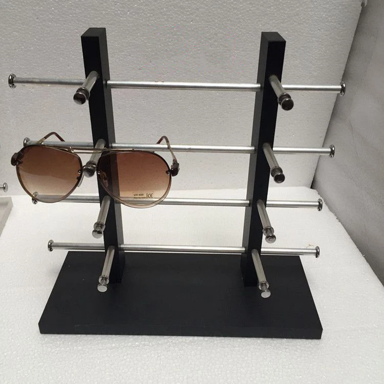 Countertop Double Row Wooden Hanging Eyeglass Holder Display Bracket