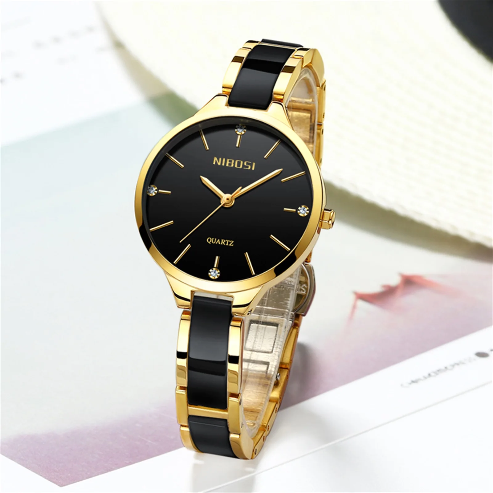 NIBOSI 2330 Simple Black White Design Womens Minimalist Quartz Watches for Girls Stylish