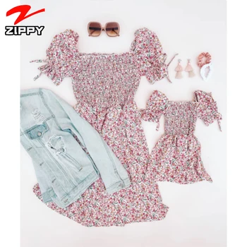 wholesale latest floral print high quality family matching clothes summer breathable mommy and me dresses outfits