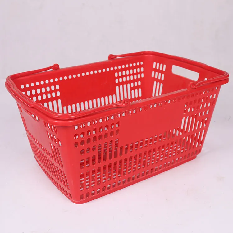 Cheap Price Double Handle Plastic Supermarket Shopping Baskets For