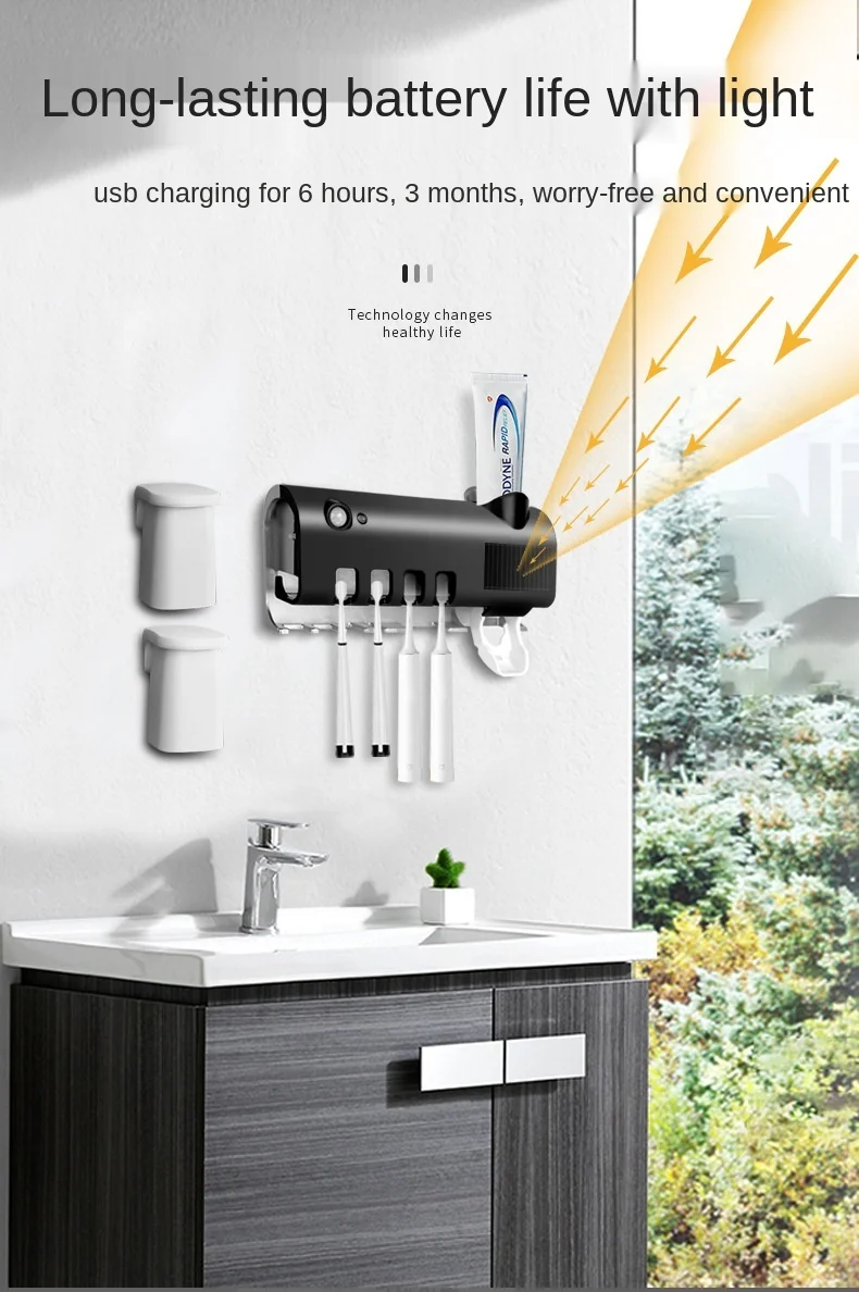 Bathroom Set 3 in 1 UV Light Ultraviolet Toothbrush Sterilizer Toothbrush Holder box Automatic Toothpaste Squeezers Dispenser