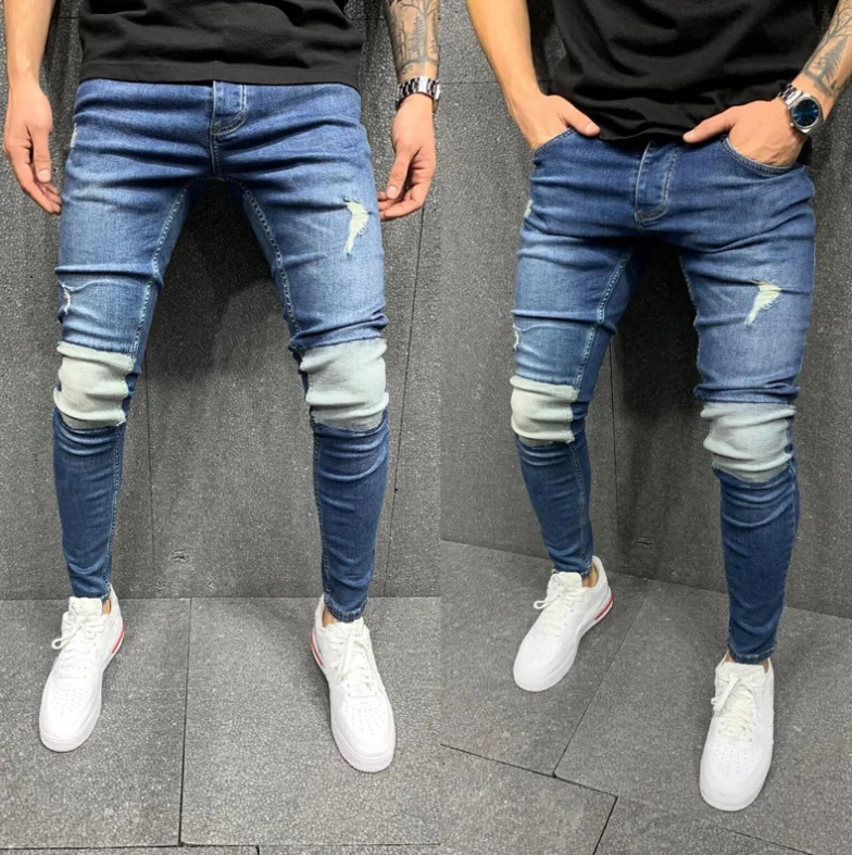 patchwork skinny jeans mens