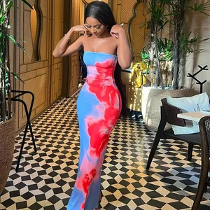Sexy 2026 New Summer Print Sleeveless Strapless Maxi Dress Bodycon Sexy Fashion Elegant Dress for Women Lady