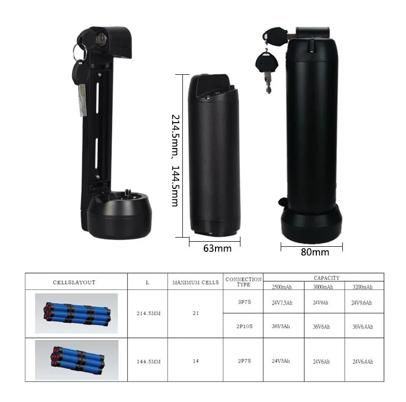 Newest case 24V 7AH Li-ion Rechargeable Ebike Battery, Lithium Battery Cycle Mini Water Bottle Electric Bicycle Battery