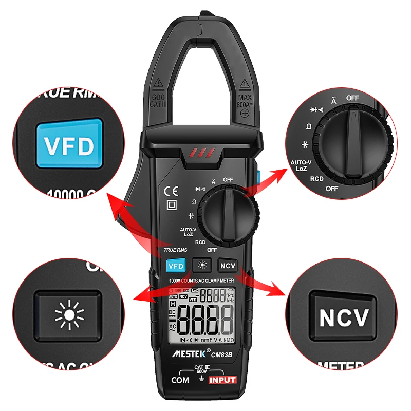 MESTEK Digital Clamp Meter AC Ammeter Multimeter Car Repair Current Volt  Capacitor Ohm Hz Tester  AC Clamp Meter Meter