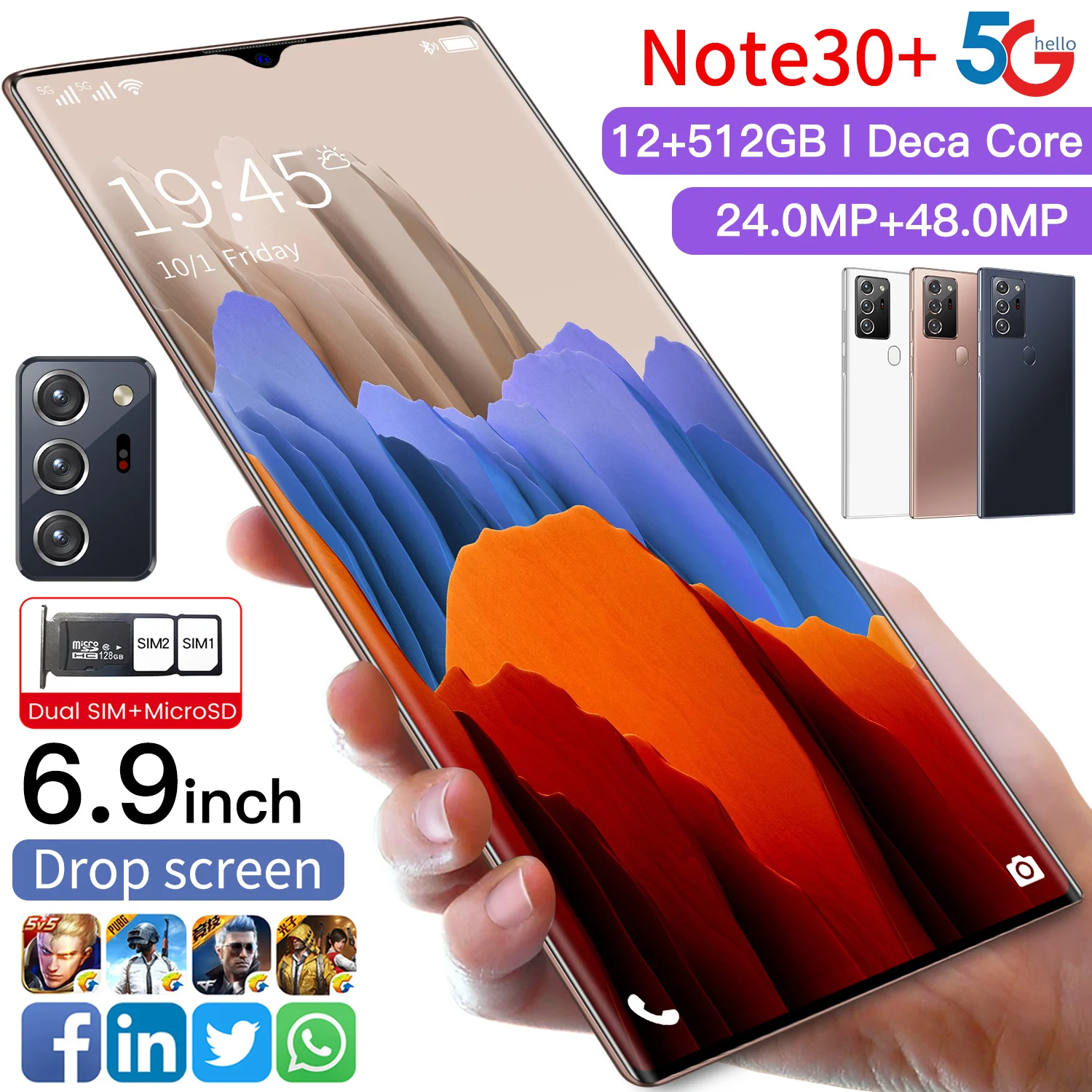 Смартфон Note 30 +, глобальная версия, 4G, 5G, 12 + 512 ГБ, Android 11