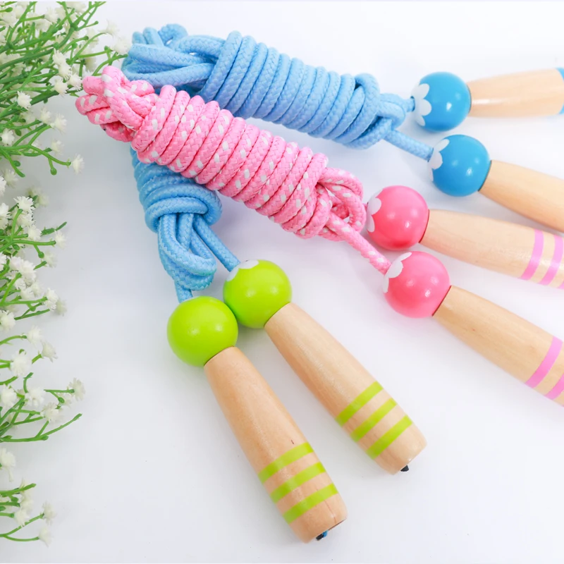 wholesale colorful jump rope with wood handle gift toys for