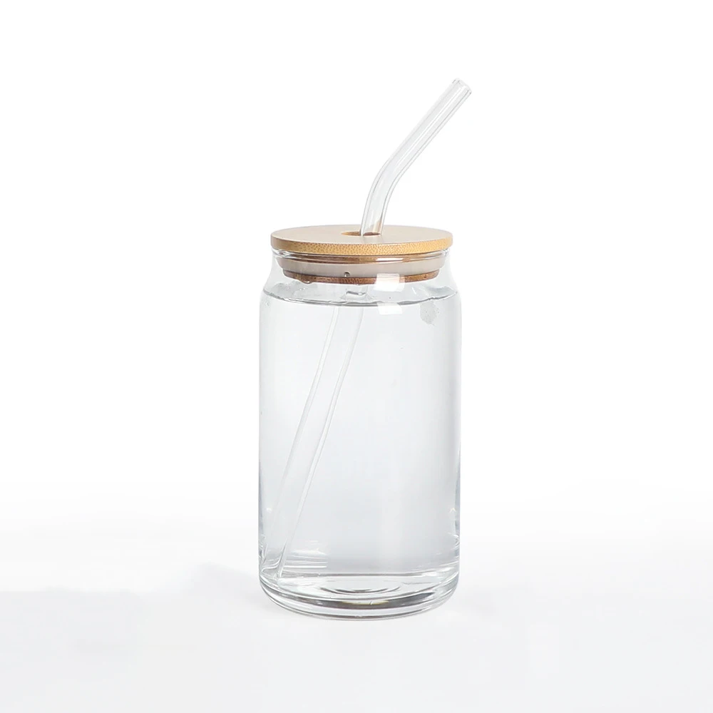 16oz Can Shaped Drinking Glasses with Bamboo Lids and Glass Straw - G –  Tumblerbulk