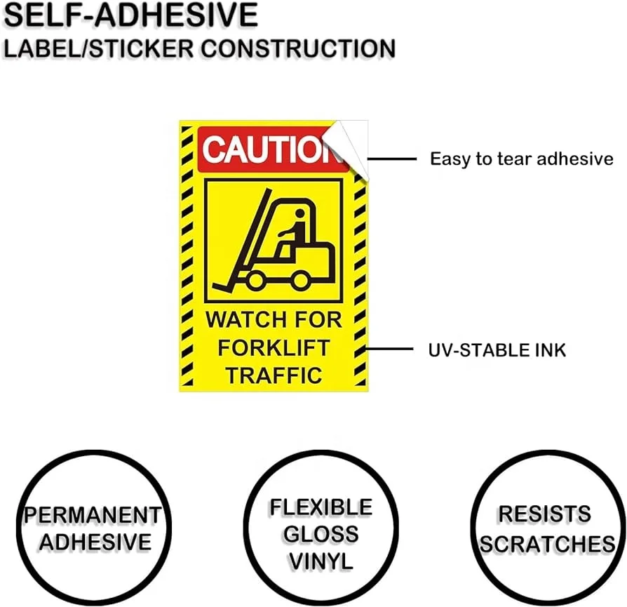 Customized Caution Watch for Forklift Traffic Sign Stickers 7 X 10 Inch