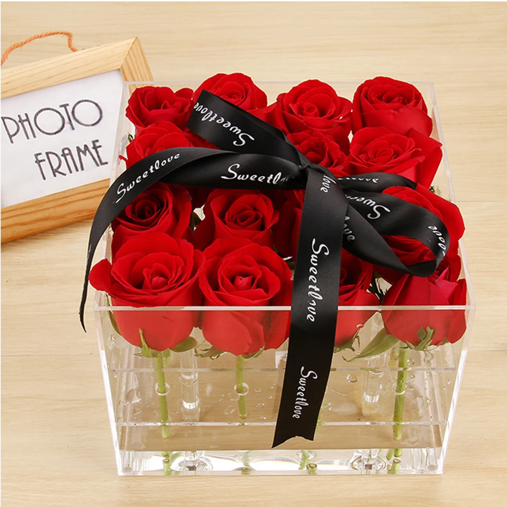 OEM Custom  High Quality 9 Rose  Transparent Acrylic Plexiglass  Flower Box Acrylic Gift Box