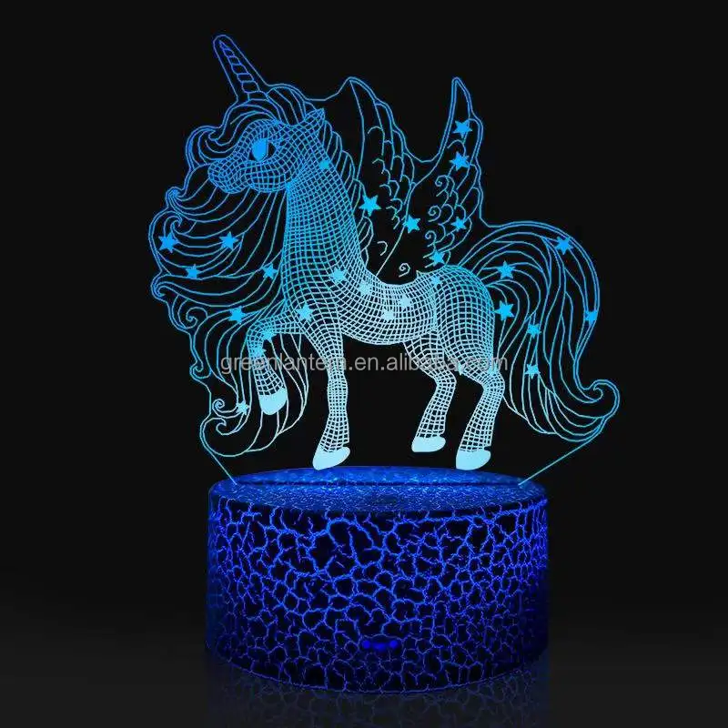 RGB Color Black Crack Round Cordless LED Table Lamp Base 3D LED Night Light Base with USB Cable