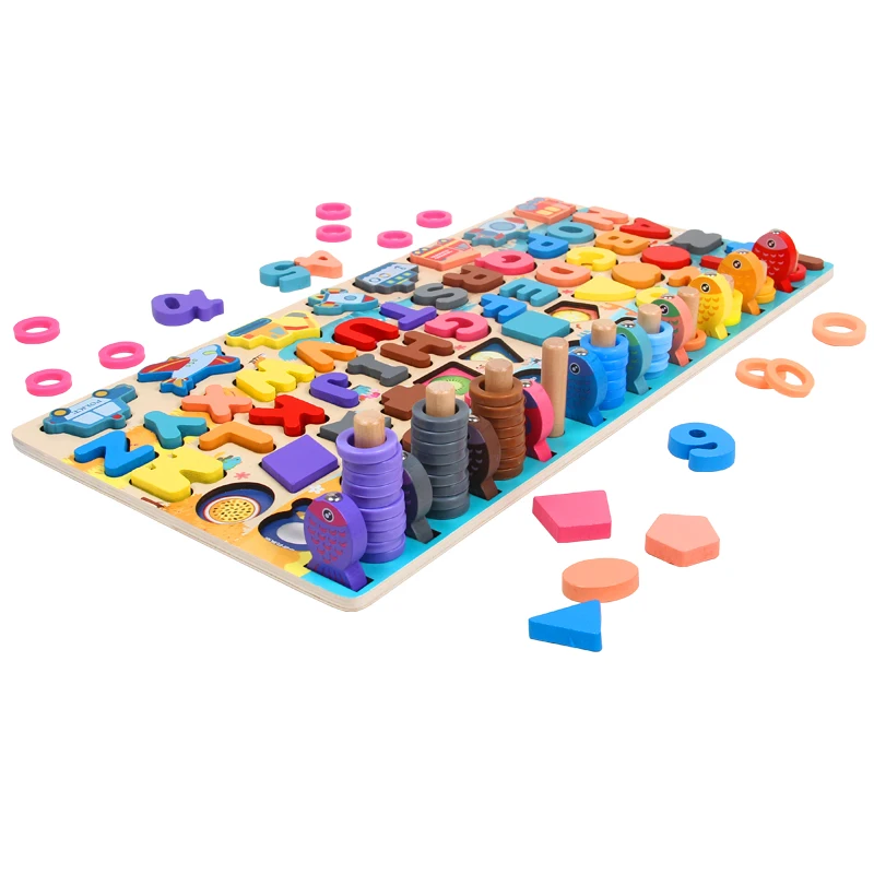 Montessori Wooden Toys Traffic Seven Logarithmic Board Children's Fishing  Tools