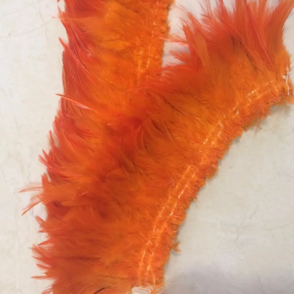 Plumes De Coq Montées Sur Cordon (10 Cm) - Orange - Hackle Saddle
