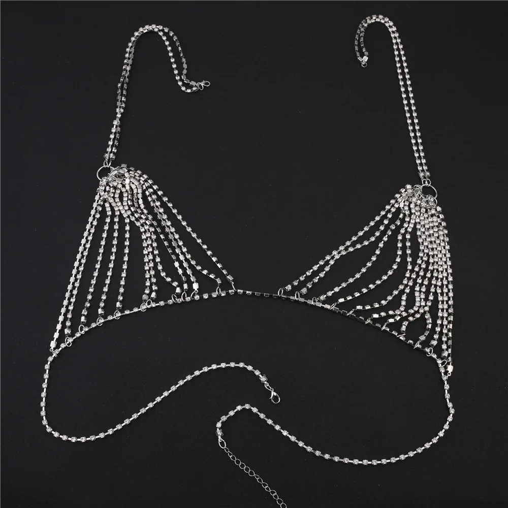 Summer Sexy Shiny Crystal Rhinestone Bra Bikini Chest Chain Bust Body