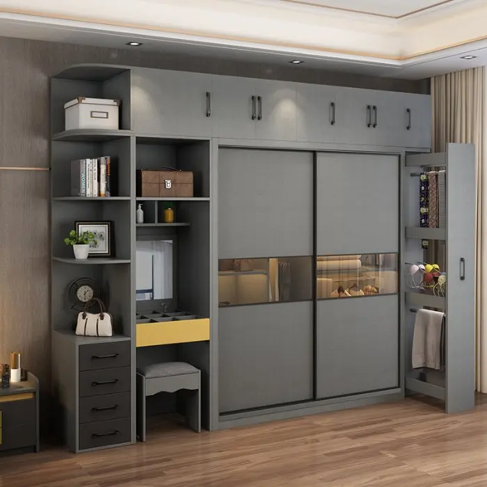 Black White Gold Bedroom Furniture Wooden Modern Minimalist European Style Wardrobes with Storage Glass