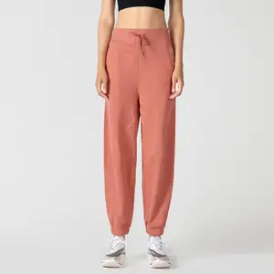 High Waist Loose Casual Adjustable Drawstring Pants Solid Color Jogger Fitness Workout Pants & Trousers With Side Pockets