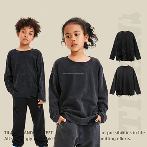 Children's Long Sleeve Top Apparel Customizable 230g Cotton Basic Shirt Layering Tee Plain Colors OEM