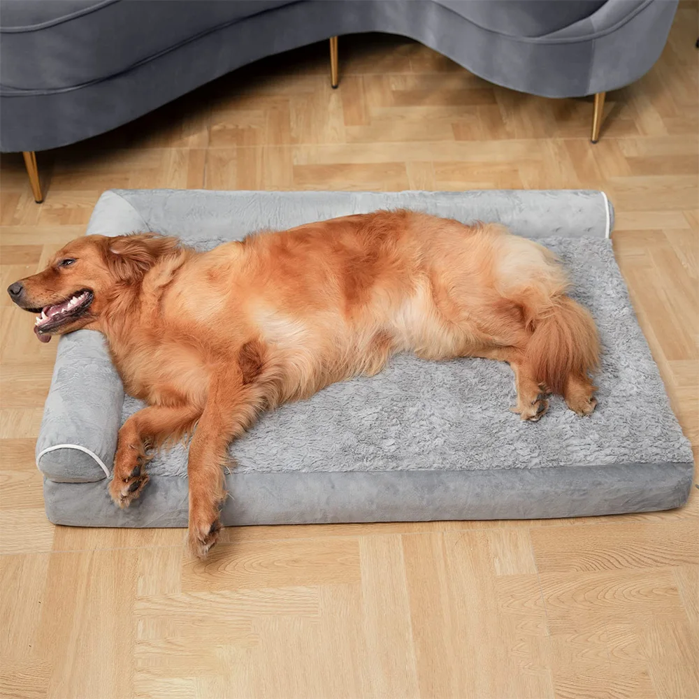 Hot Selling heavy duty extra large soft faux fur xl xxl orthopedic egg crate memory foam pet dog sofa bed with sides