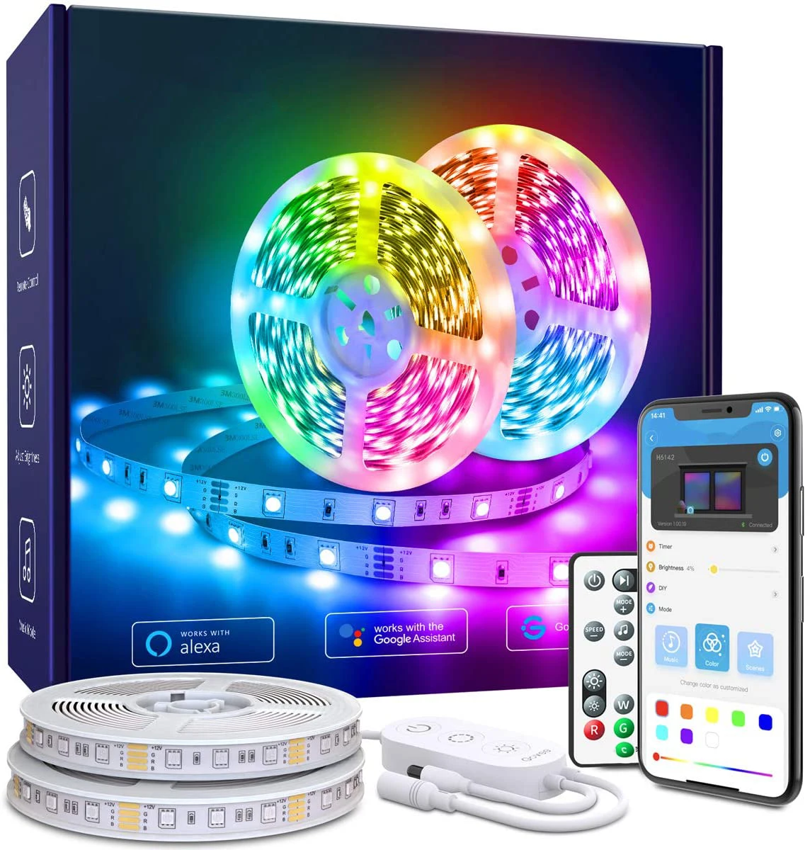Smart LED светодиодные полосы света rgbic Wi-Fi беспроводная световая полоса 5050 диско ди-джей синхронизировать музыку Amazon Alexa и Google Assistant