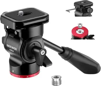 NEEWER Tripod Fluid Head Pan Tilt Head with Quick Release Plate and Handle, Metal Camera Tripod Head Compatible with Arca Swiss