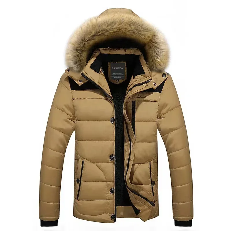 Thickening Parkas Men 2024 Winter Men's Coats Male Outerwear Fur Collar Casual Long Cotton Wadded men Hooded Coat_voghion.com