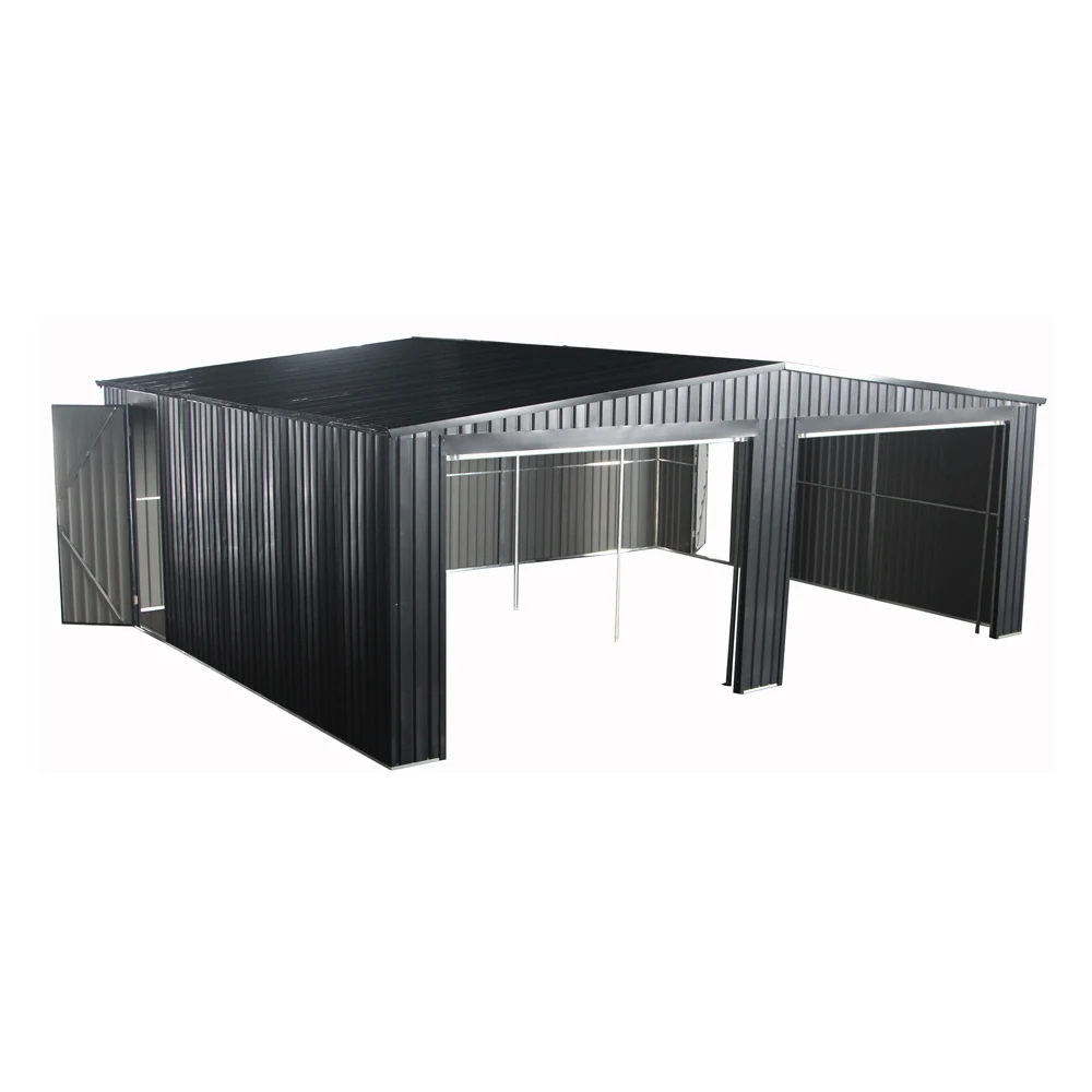 21x16  Big Sized Prefab Metal Garage Shed With Rolling Aluminium Door for 2 Cars