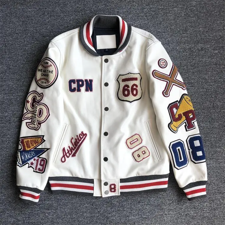 high quality towel embroidery unisex varsity jacket with ing outdoor leather coat without hood_voghion.com