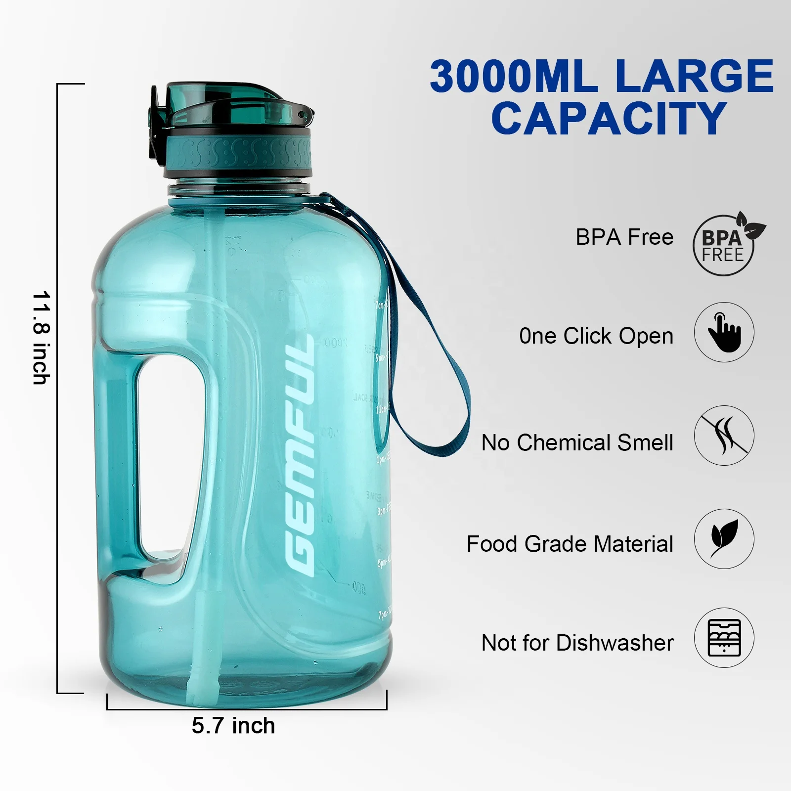 Bouteille D'eau De 1 L Sans BPA Avec Paille, Passe Au Lave Vaisselle Couvercle Anti Fuite Bouteille Deau Motivante Avec Marquages De Temps Non Toxique 93008917