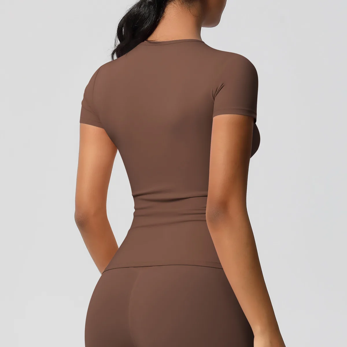 Stock Solid Color Double-sided Brushed Tight Breathable Spandex/Nylon Sports Short-sleev preview