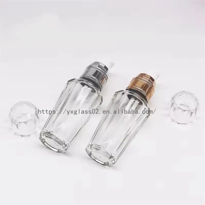 Factory Luxury cosmetic liquid-diamond shape foundation glass bottle make up container with squeeze pump 30ml50ml factory