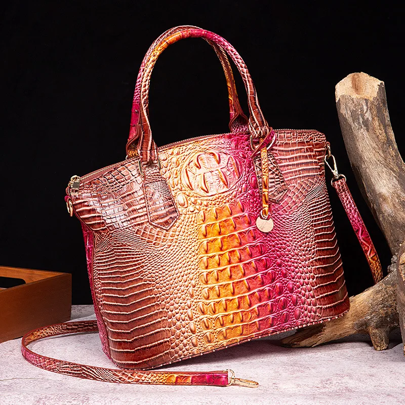 Vintage Ladies Hand Bags High Quality PU Leather Shoulder Bag Top Handle  Purse Crocodile Unique Design Handbags for Women Luxury