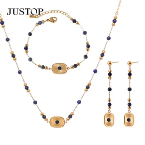 Necklace Jewelry Set Waterproof Beaded Bracelet Bean Enamel 18k Gold Plated Stainless Steel Chain Stud Set