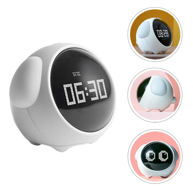 Emoticon Dual Alarm Clock with Voice Control Cute Animal Dog Night Light Smart Multifunction Children's Clock for Desktop Use