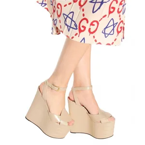 2021 European American Women's Large Size Fashion High-Heeled Wedges Sandals New Buckle Color-Matching Design Cross-Border High