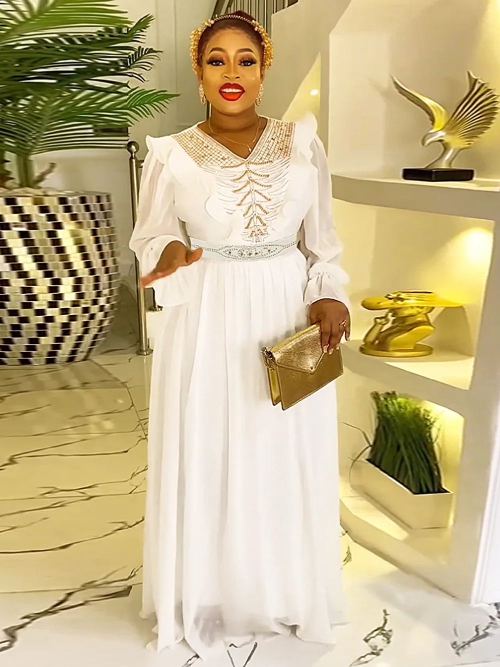 New Arrival Fashion Long Sleeve Elegant Evening Gown Sleeveless Temperament  Party Dress Plus Size Prom Dress